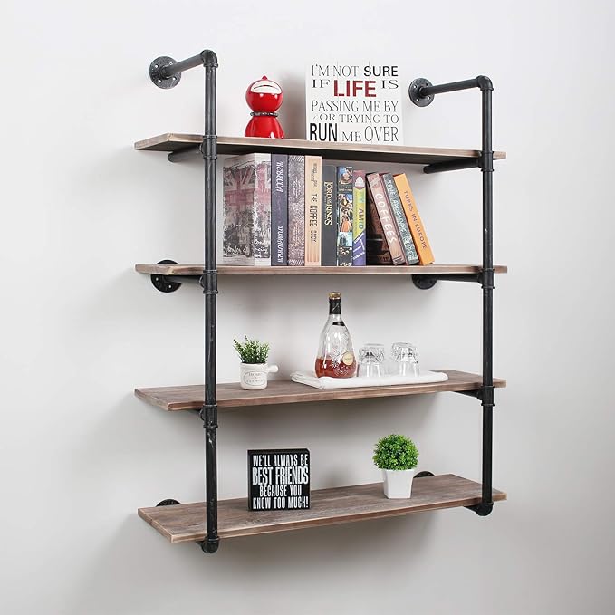 Industrial Pipe Floating Shelves,3 Tiers Wall Mount Bookshelf,48in Rustic Wall Shelves