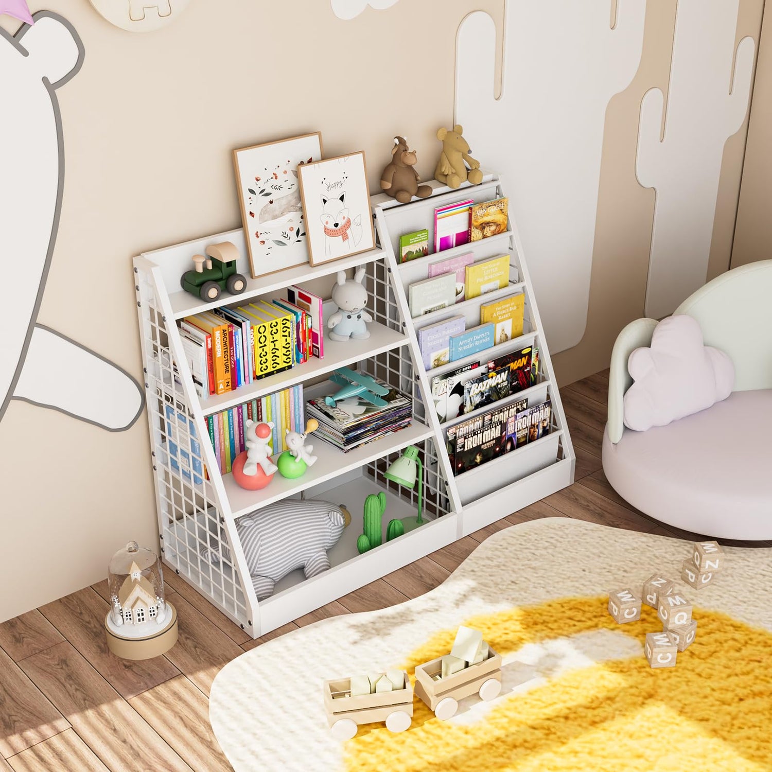 Kids Book & Toy Organizer with Deep Storage Pockets