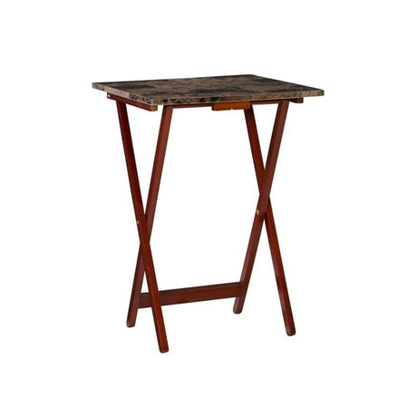 5-piece folding snack table set with faux marble tops


