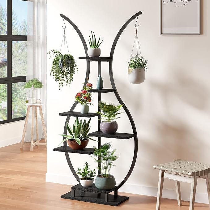 5-tier corner plant stand with grow lights for indoor plants
