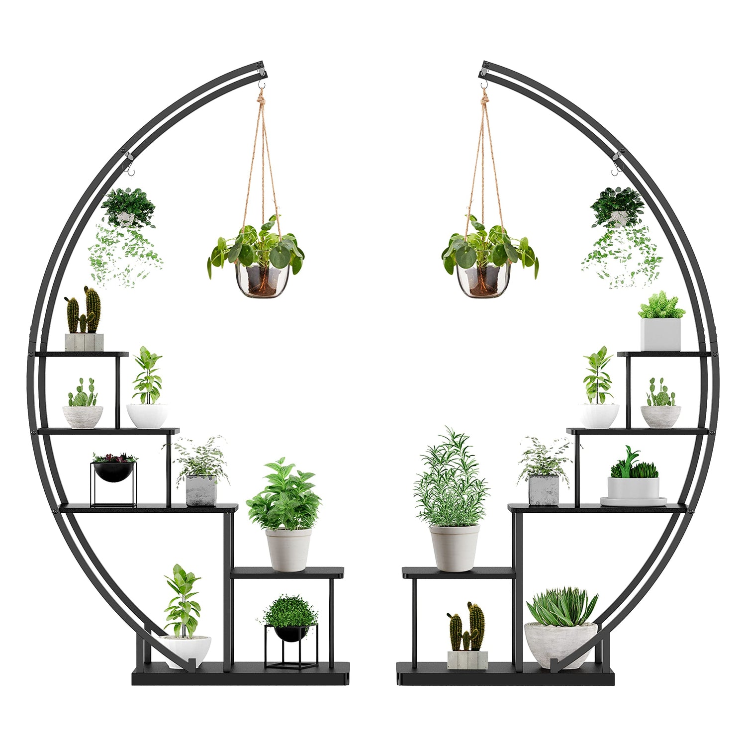 5-tier half-moon metal plant stand for indoor use