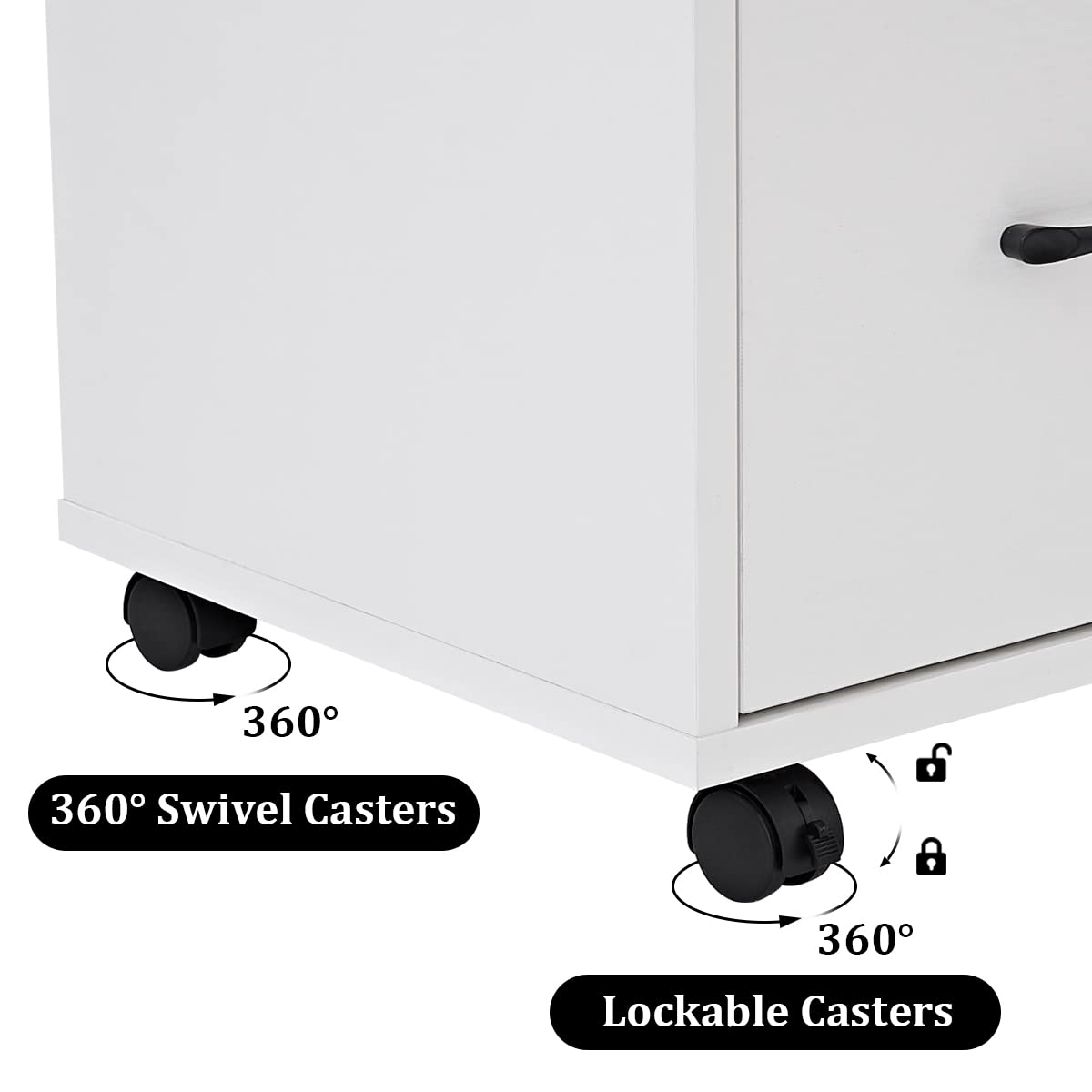 3 Drawer File Cabinets, Mobile Lateral Printer Stand with Open Shelf, Rolling Filing Cabinet