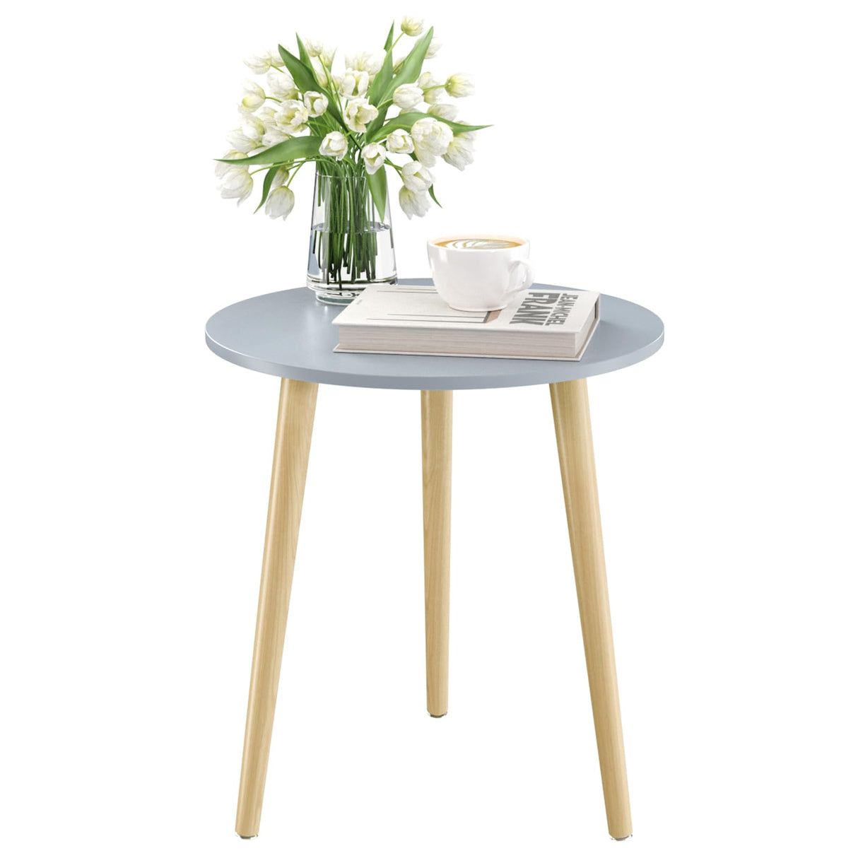 Table, Blue Grey End Table for Small Spaces, Nursery Round Side Table Small Bedside