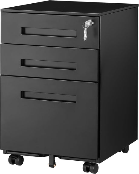 3 Drawer Metal File Cabinet, Mobile Under Desk Vertical Filing Cabinet