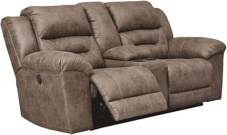 Stoneland Faux Leather Manual Double Reclining Loveseat with Center Console, Dark Brown