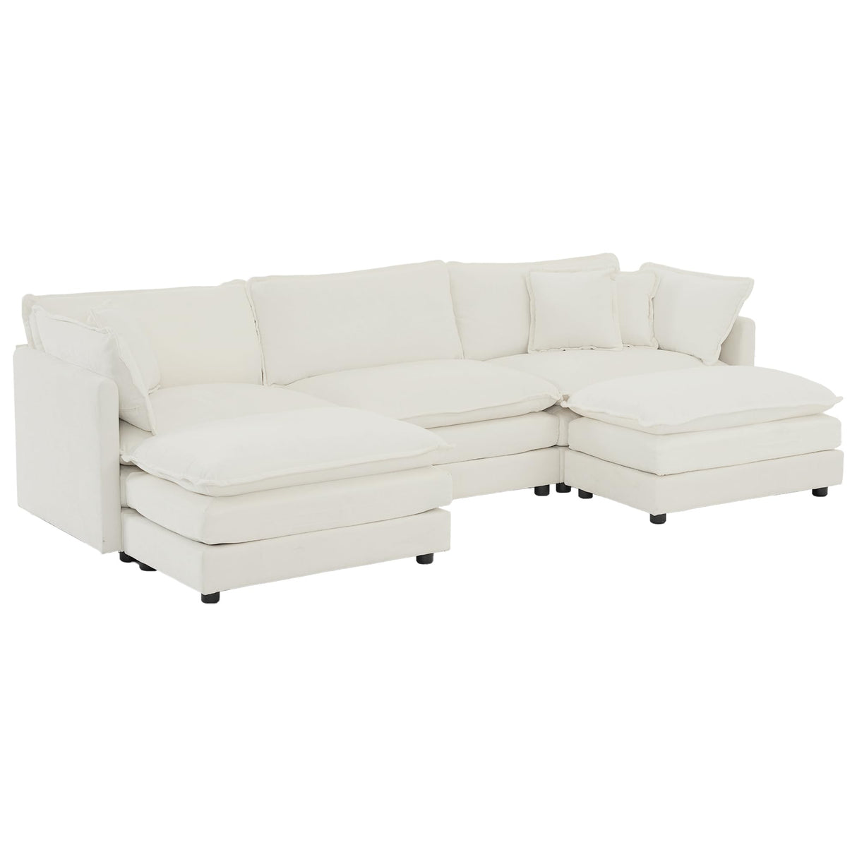 Chenille U-Shaped Modular Sectional Couch, Modern Comfy 3 Seater Deep Seat Cloud