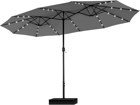 15ft Large Patio Umbrella with Solar Lights, Double-Sided Outdoor Market Rectangle Umbrellas with 36 LED Lights,