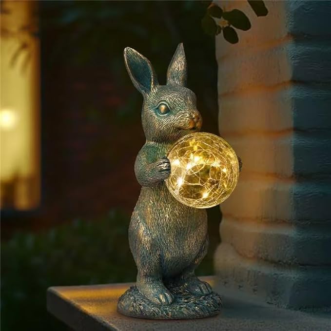Garden Statues with Solar Lantern Bunny Outdoor Resin Sculpture