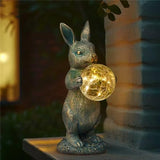 Garden Statues with Solar Lantern Bunny Outdoor Resin Sculpture