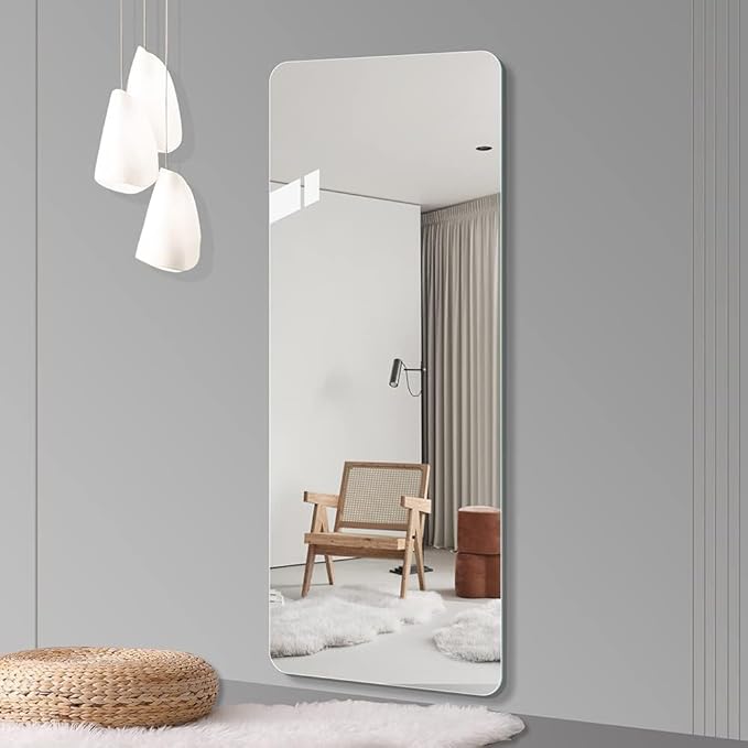 65 x 24 InchPremium Wall-Mounted Frameless Full Length Mirror, 5mm Tempered Glass