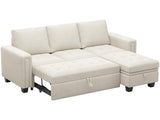 Secitonal Sleeper Sofa with Pull Out Couch Bed Modular Sectional Sofa with Storage Couch Velvet L Shaped Couch Sleeper Sofa Bed Beige