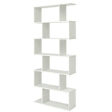 Geometric Bookcase White, S-shaped Wooden Bookshelf, 6-Tier Modern Freestanding