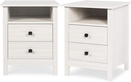 2-Drawer Nightstands, Set of 2, Farmhouse Style Bedroom Furniture with Wooden Night Stand