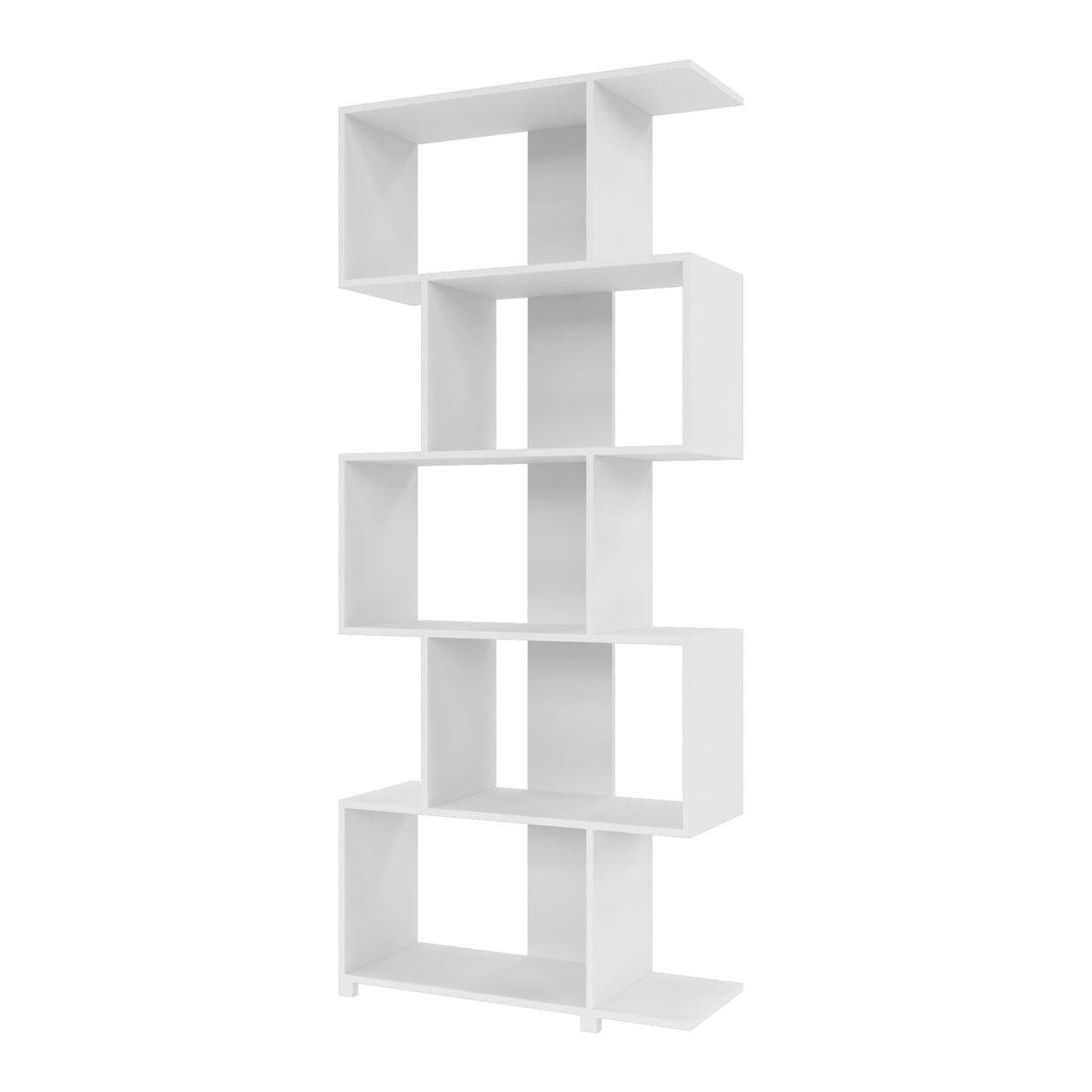 Comfort Petrolina Bookshelf with 5 Zig-Zag Cubbies & Open Shelves, Unique Mid Century Modern Bookcase, Ideal for Living Room, Office, Bedroom, Display Ornaments, Trophies, Photos, White