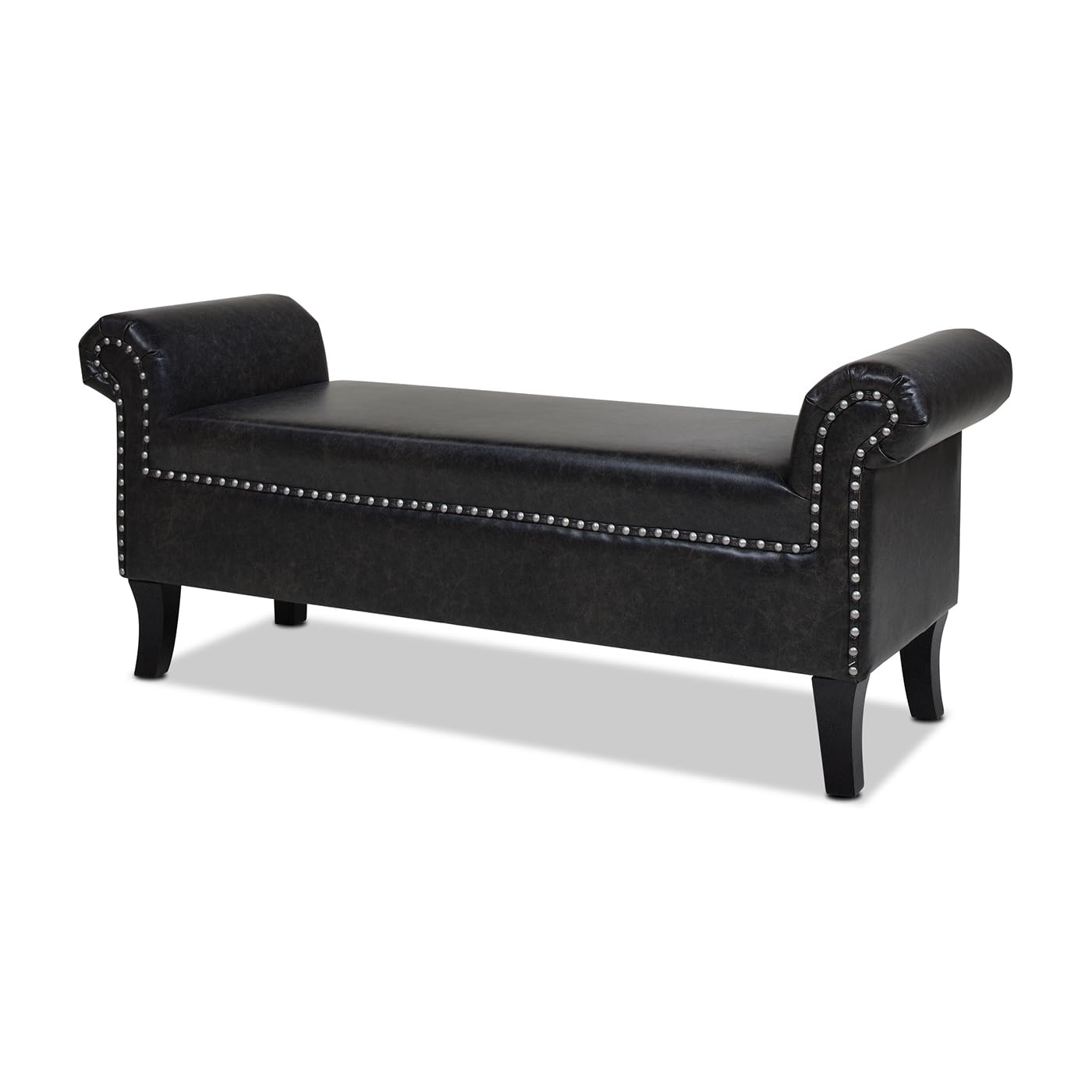 Jennifer Taylor Home Kathy Roll Arm Entryway Accent Bench, Vintage Black Brown Faux Leather