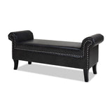Jennifer Taylor Home Kathy Roll Arm Entryway Accent Bench, Vintage Black Brown Faux Leather