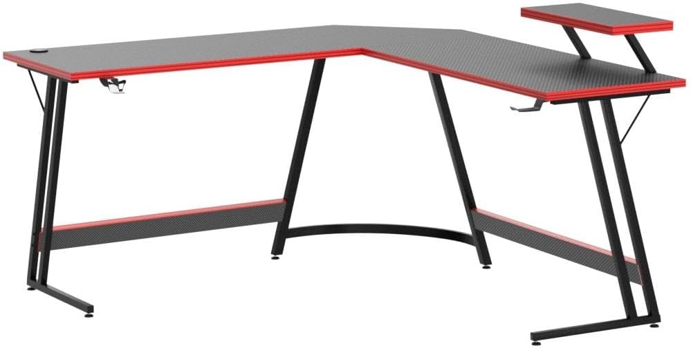 L Shaped Gaming Desk with LED Lights & Power Outlet, Fiber Surface Computer Table