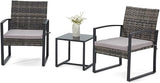 3 Pieces Patio Furniture Set, Outdoor Rattan Bistro Set with Coffee Table