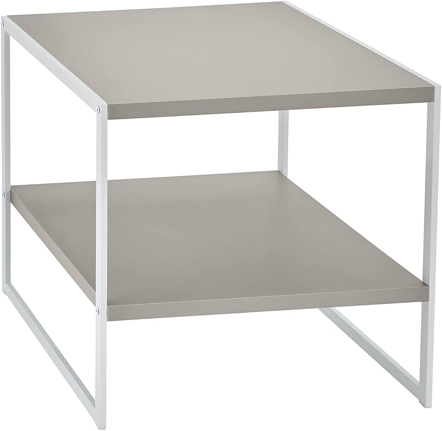 1314 2-Tier Square Wood Side Table with Storage Shelf, Gray