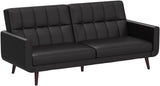 Nia 79 Inch Futon Sofa Bed in Faux Leather, Upholstered Couch Sleeper with Button