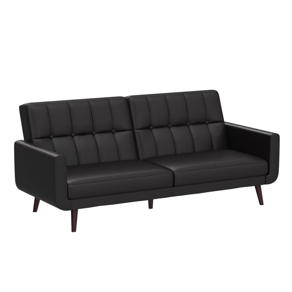 Nia 79 Inch Futon Sofa Bed in Faux Leather, Upholstered Couch Sleeper with Button