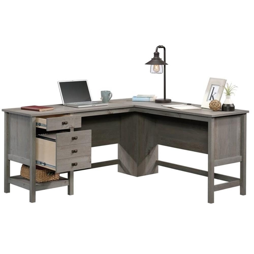 Cottage Road Engineered Wood L-Shaped Computer Desk in Mystic Oak