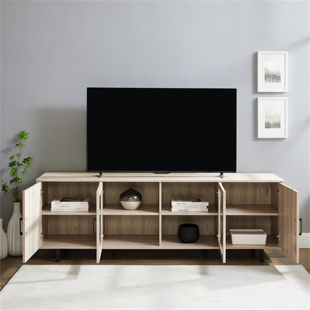 Walker Edison Harper Modern 4 Door Herringbone Stand for TVs up to 80 Inches, 70 Inch, Birch