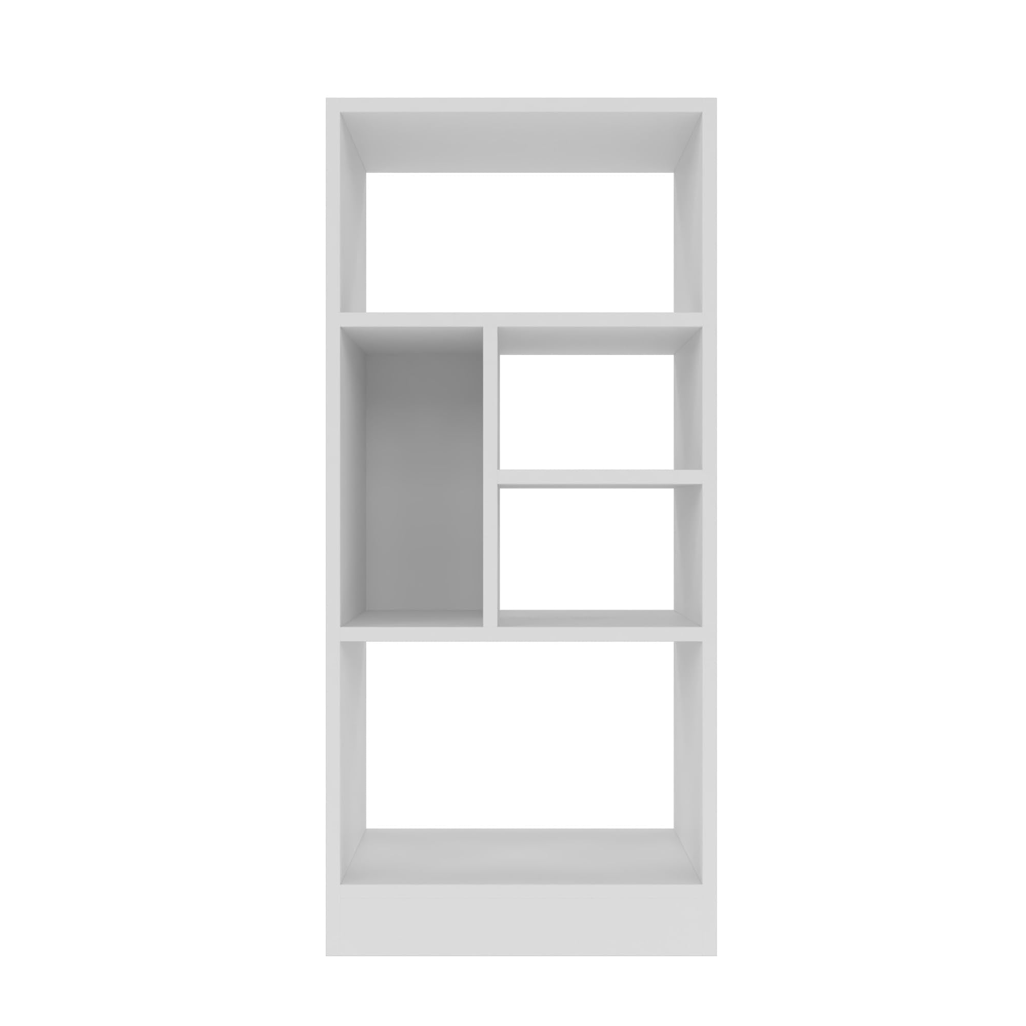 Comfort Valenca 2.0 Bookcase with 5 Unique Shelves, 35-Inch Tall, Space-Saving Mid Century Modern Bookshelf with Open Design, Free Standing Storage Display, Easy Assembly, White