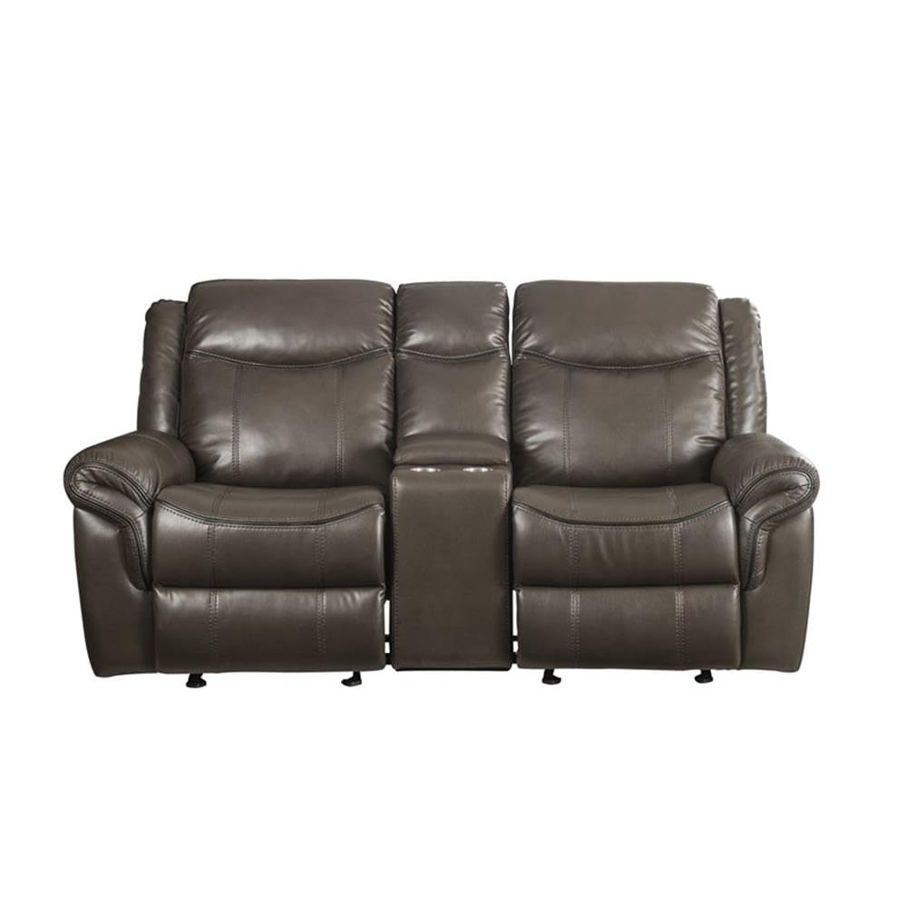 Motion Loveseat with Console and USB Port in Brown Leather Aire