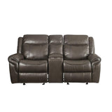 Motion Loveseat with Console and USB Port in Brown Leather Aire