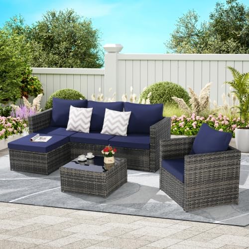 3-Piece Outdoor Patio Furniture Set, L-Shaped Wicker Sectional Sofa