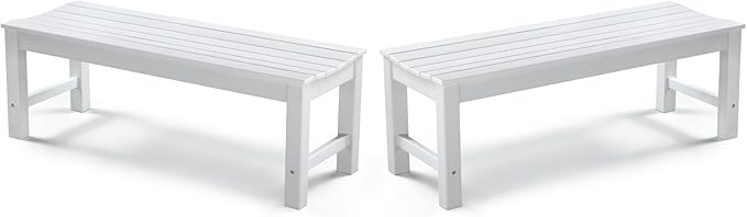 Outdoor Bench, 2-Person Patio Backless Bench, All-Weather HIPS Garden Bench