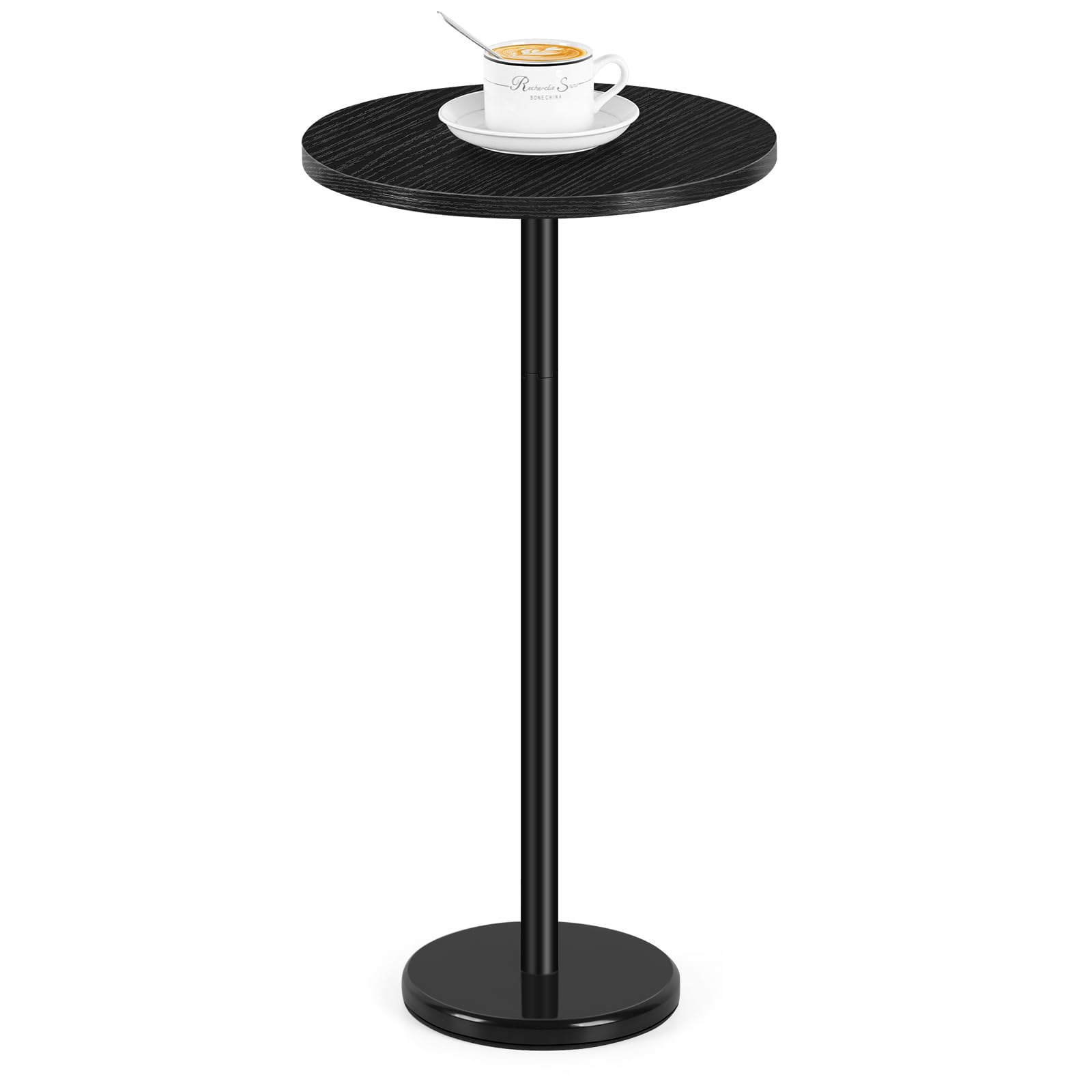 OYEAL Black Drink Table Small Round Pedestal Side Table with Marble Base Modern Cocktail Table for Patio Sofa Couch Chair - Bircata
