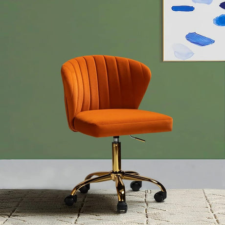 Office Velvet Task Chair,Plush Channel Tufted Back Elegant Pattern Ergonomic Design |Home Desk Metal Five-Pronged Base