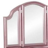 60 Inch Vanity Desk with Stool, Drawers, 3 Panel Mirror, Wood, Pink, Rose Gold and Gray