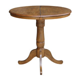 International Concepts 36" Round Top Pedestal Table with 12" Leaf-34.9" H-Dining or Counter Height, Pecan