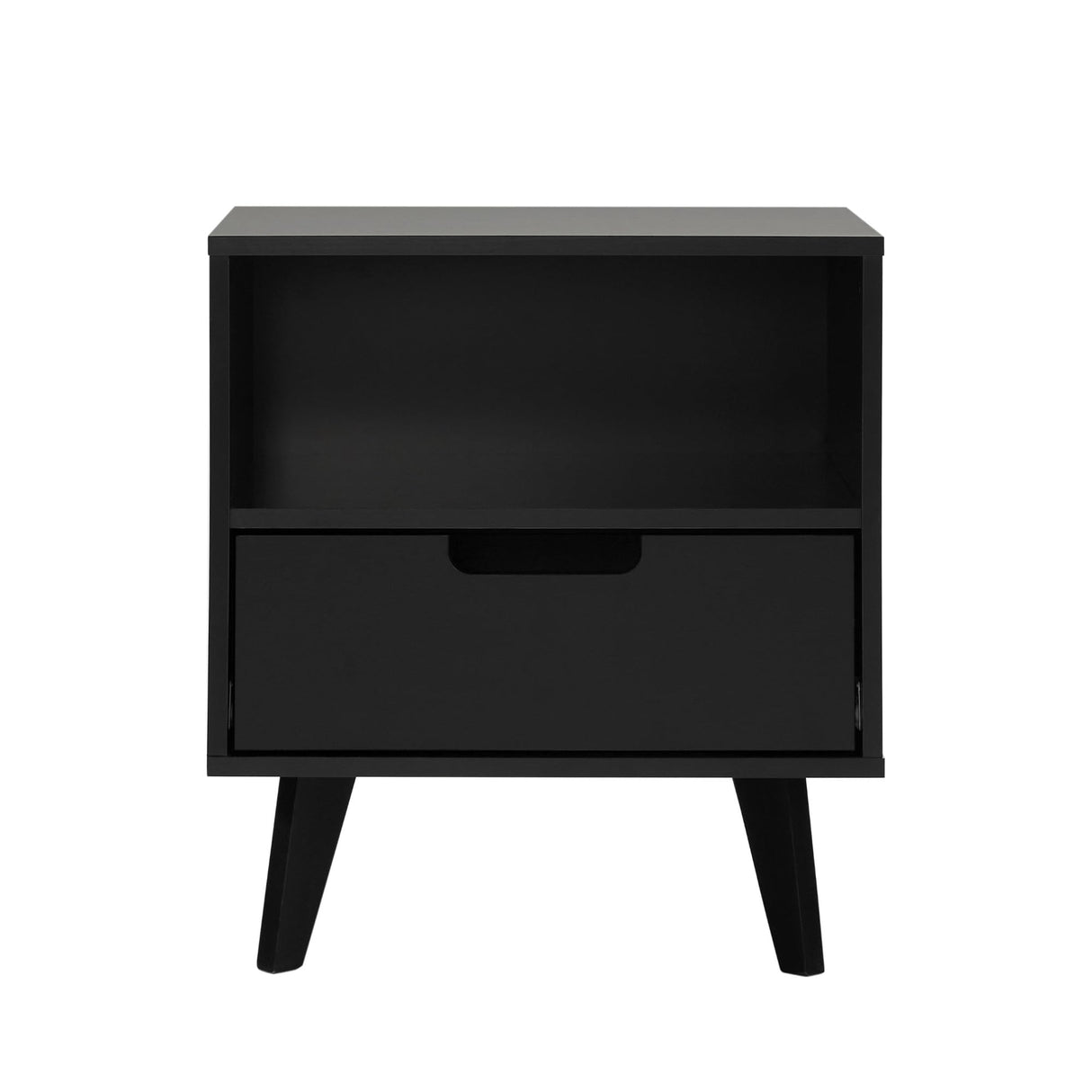 Raelyn Mid-Century Modern 1-Drawer Nightstand, 20 Inch, Black