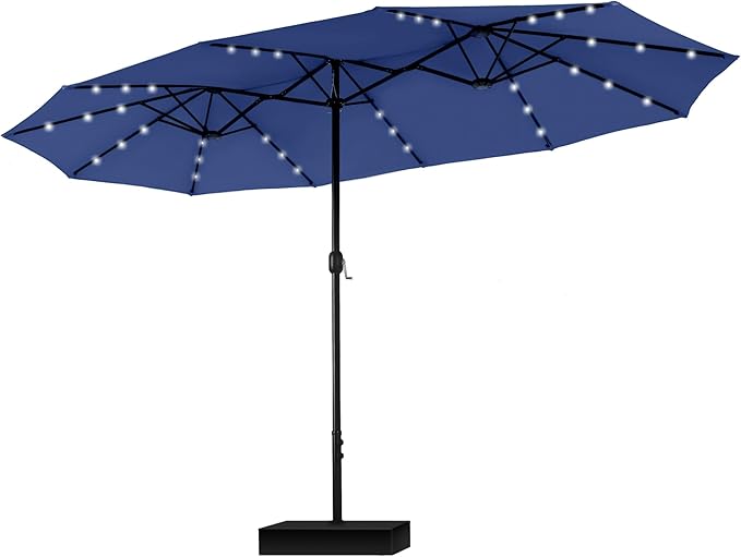 15ft Large Patio Umbrella with Solar Lights, Double-Sided Outdoor Market Rectangle Umbrellas with 36 LED Lights,