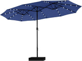 15ft Large Patio Umbrella with Solar Lights, Double-Sided Outdoor Market Rectangle Umbrellas with 36 LED Lights,