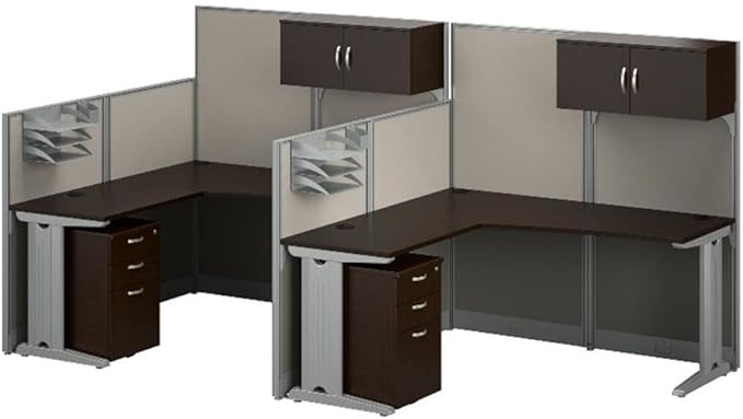 Office in an Hour L Shaped Cubicle Desks with Storage, Drawers, and Organizers