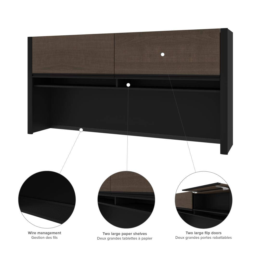 Connexion L-Shaped Desk with Hutch and Pedestal, 72W, Antigua & Black