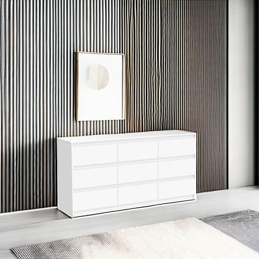 9 Drawers Double Dresser, Modern Wood Dresser Chest of Drawers
