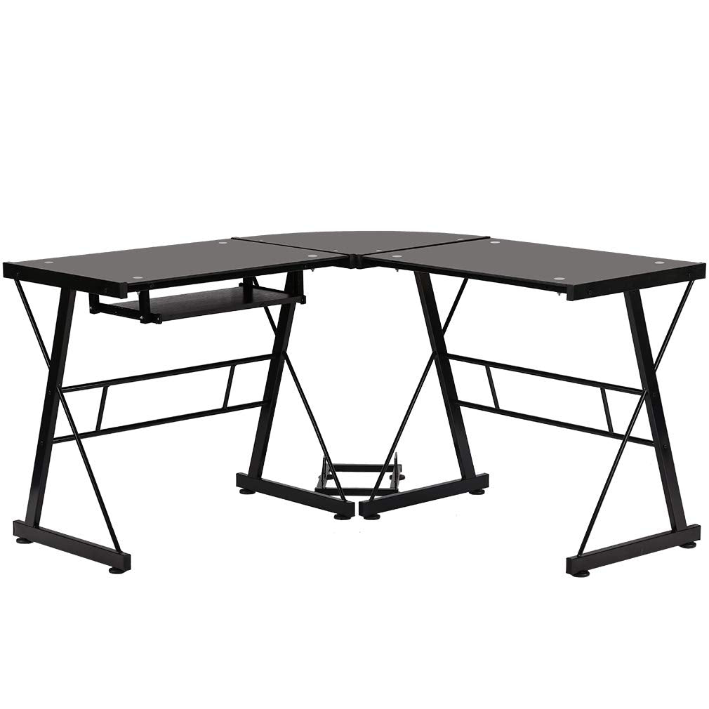 L Shaped Computer Desk,Gaming Desk Home Office Corner Desk Toughened Glass Writing