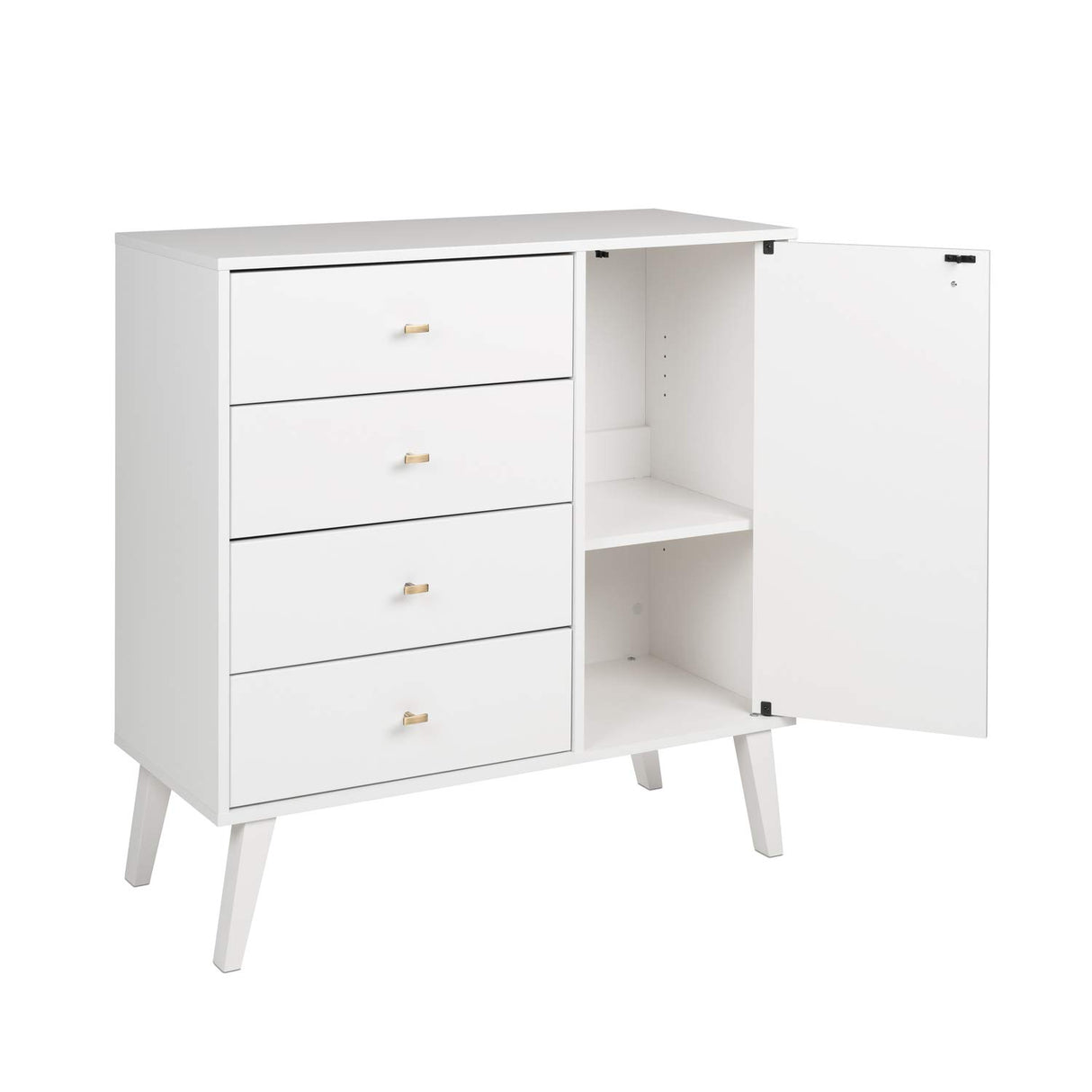 Milo Mid-Century Modern 4-drawer Chest with Door - White