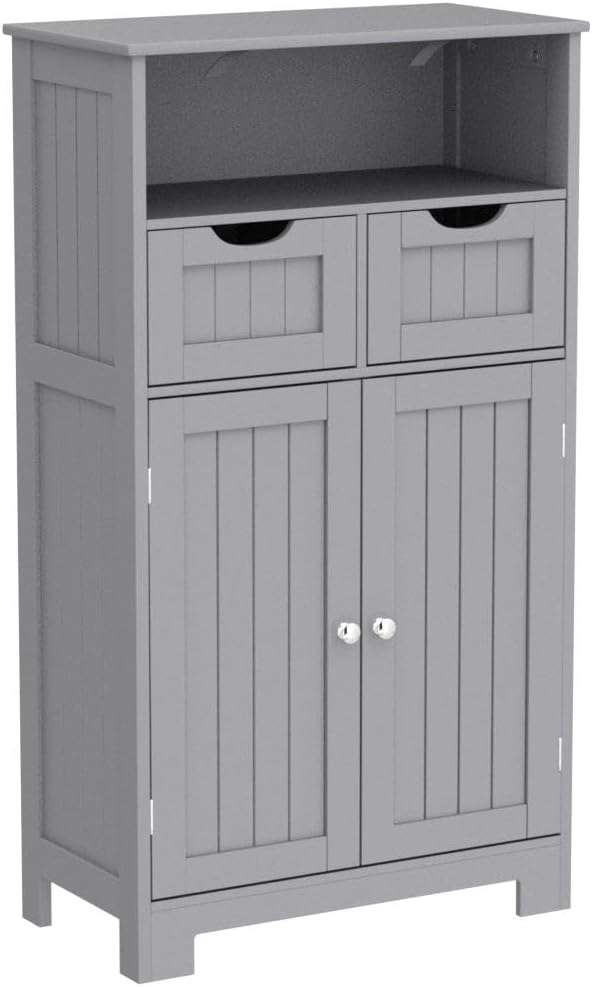 Bathroom Storage Cabinet, Freestanding Storage Organizer with 2 Drawers & Adjustable Shelf,