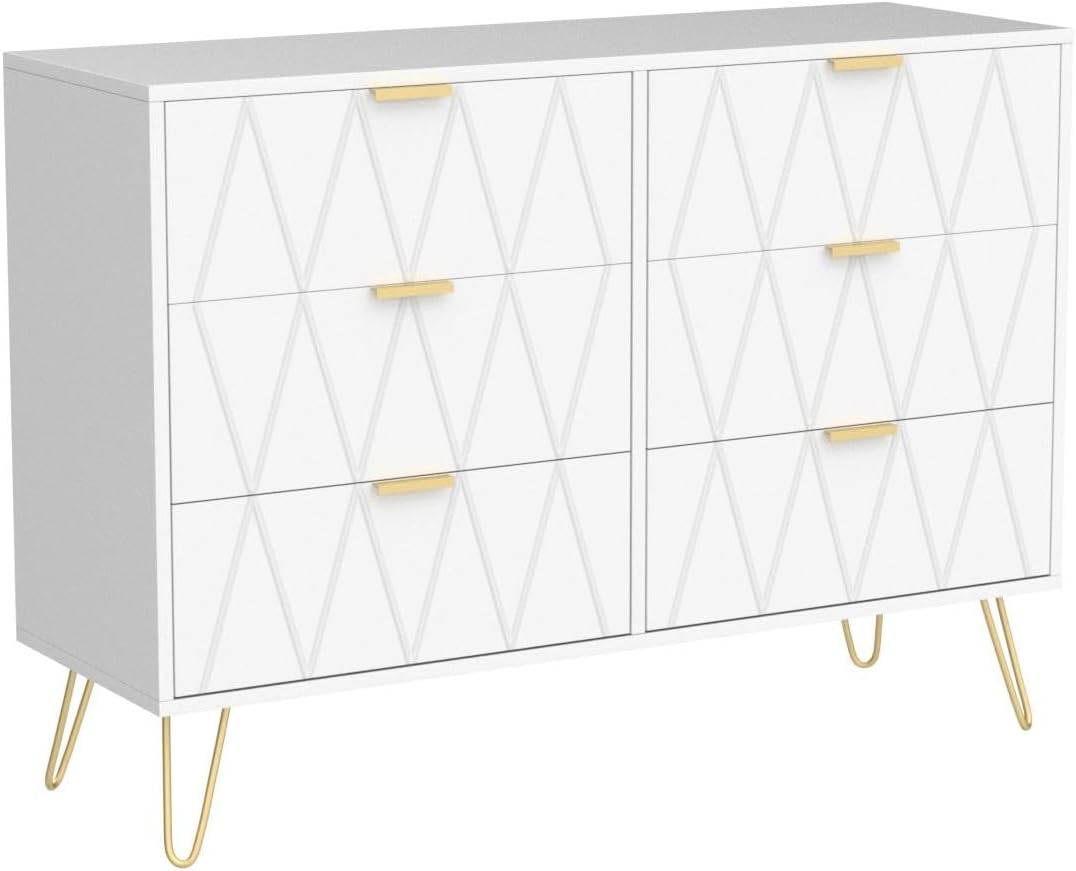 6 Drawer Double Dresser, Dual Chest of Drawers Dresser for Bedroom