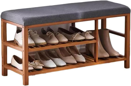 Entryway Shoe Bench, Hallway Shoe Rack Bench, Double-Layer Shoe Rack Made of Bamboo Material