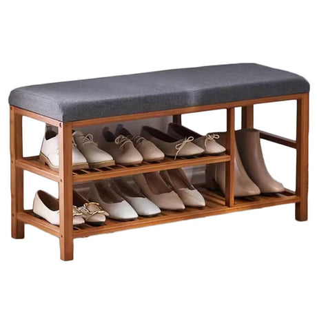 Entryway Shoe Bench, Hallway Shoe Rack Bench, Double-Layer Shoe Rack Made of Bamboo Material