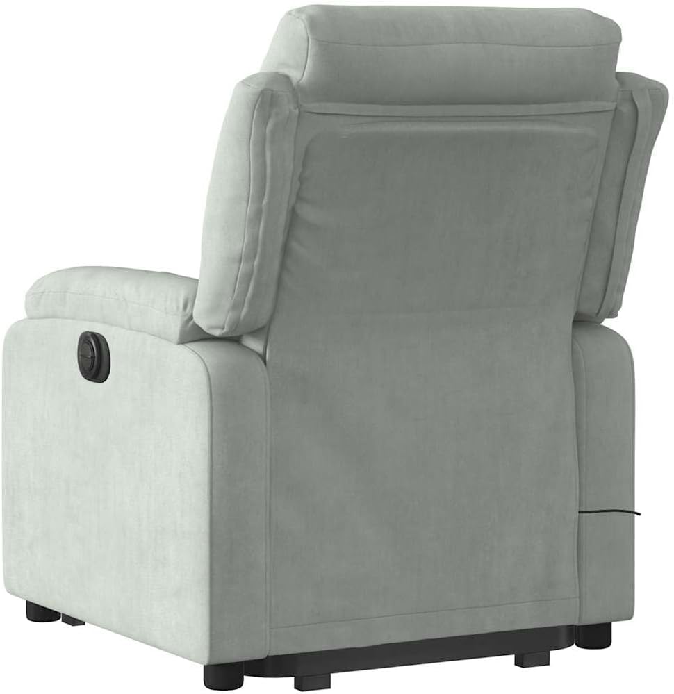 and Recline Massage Armchair in Light Gray Velvet - Motorized Standing Aid, Vibrating Massage, Comfort Design, 242.5 lb Capacity