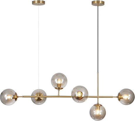 Lighting Globe Linear Chandelier 6 Light Amber Glass Pendant Light Fixture Gold Kitchen